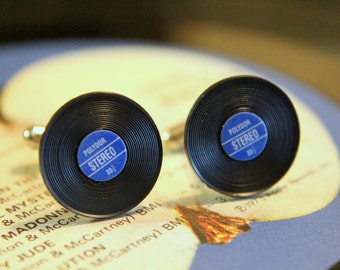 Vinyl Record Cuff Links Blue