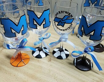 Mahwah 14oz Wine Glasses hand painted by LifeofReillyDesigns