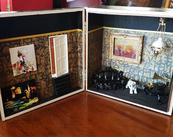 Vintage Cigar Box Dollhouse: Upcycled Room Box, Sitting Room