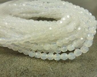 White Opal Czech Glass Firepolish Beads 4mm Faceted Glass 50pc