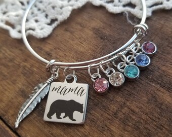 Personalized gift for mom, mama bear gift, gift for mom, mama bear bracelet, mama bear bracelet, personalized birthstone bracelet