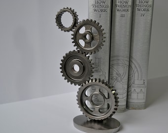 Steel Gear Sculpture, Motorcycle Gear Art, Industrial Design Decor, Fathers Day Gift, Masculine Decor, Office Decor