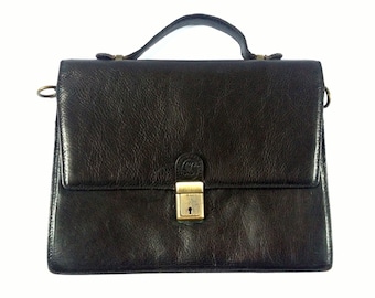 Black Leather Briefcase. Black Leather Messenger Bag. Vintage Leather Satchel. Black Messenger. Black Leather Briefcase. French Vintage