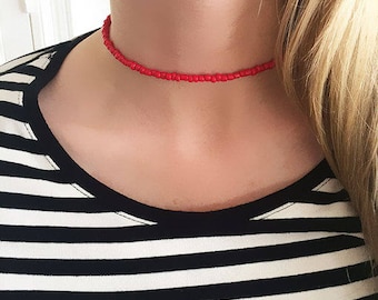 Beaded choker, red choker, red beaded choker, beaded necklace, red necklace, choker necklace, boho choker, layer choker, layer necklace