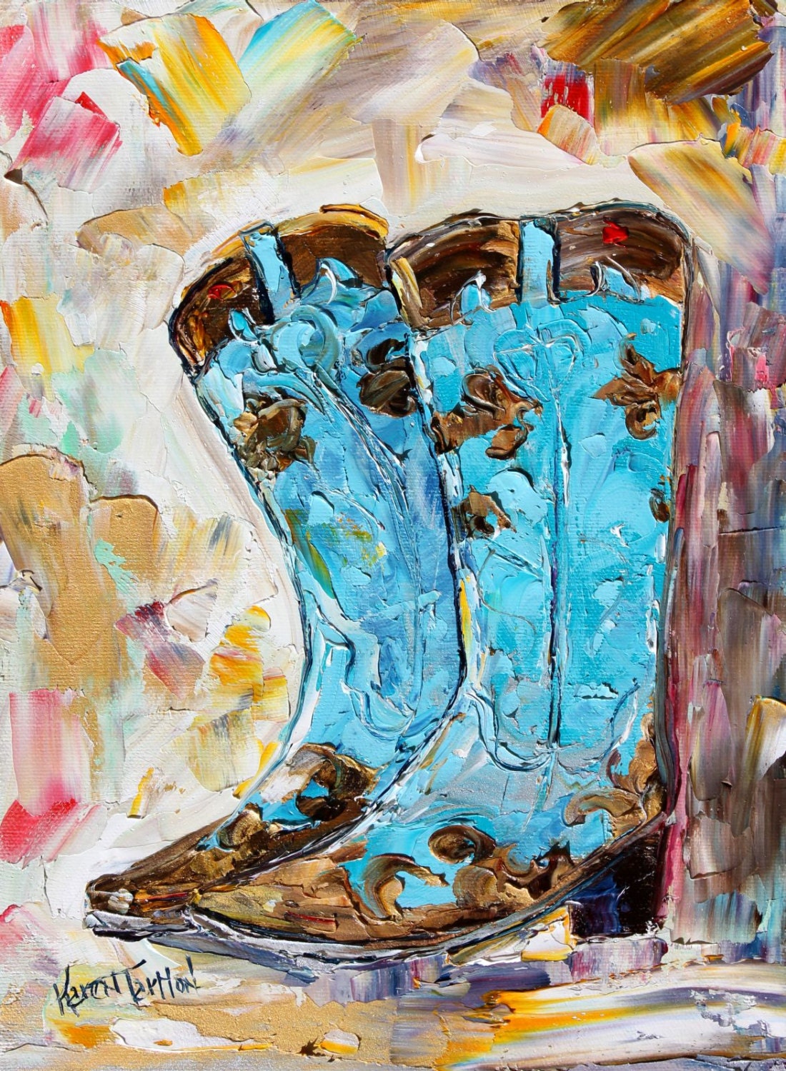 Fine Art Print Cowboy Boots 9 x 12 from image of past oil