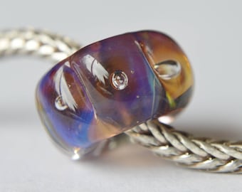 Unique Handmade Lampwork Glass European Charm Bead with Silver Glass - SRA - Fits all charm bracelets - Silver Core Options
