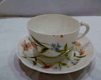 victorian teacup & saucer hand painted with flowers by Ms. Rice in 1893
