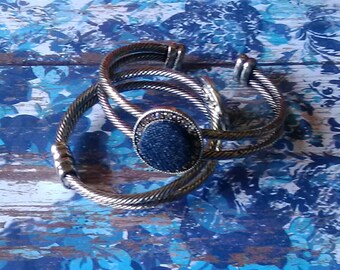 Denim Antique Silver Rhinestone Cuff Bracelet