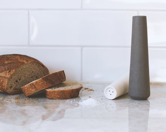 Salt and Pepper Shakers, modern minimalist, Basalt rocks, White ceramics, Kitchen decor, Ceramic Ware, Homeware, stoneware, modern ceramics