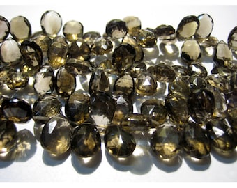 Smoky Quartz Briolette Beads, Faceted Gemstones, Pear Beads - 10x15mm To 9x12mm Each - Half Strand 4 Inches - 25 Pieces Approx