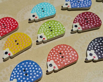 Wood Hedgehog Buttons - Wooden Painted Hedge Hog Button - Bulk Sewing Buttons - 1" Wide - Assortment