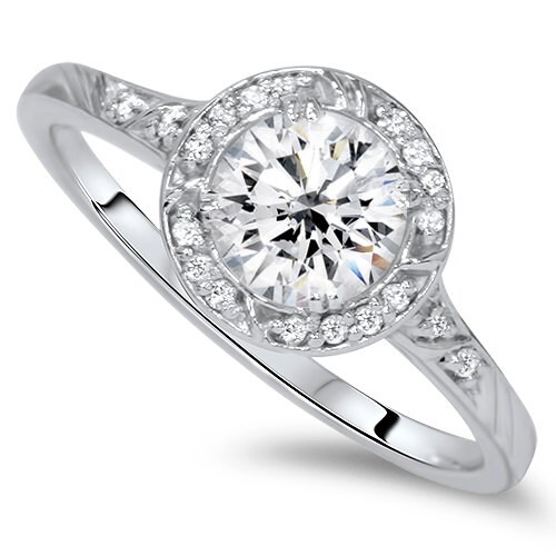 1.00CT Halo Round Diamond Engagement Ring Round Brilliant Cut