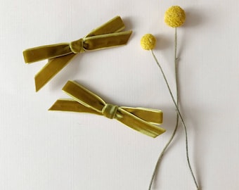 Velvet Pigtail Bows, In the Color Mustard, giddyupandgrow