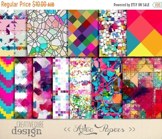 70% OFF Sale Digital Paper - Aztec Tribal, Triangular Backgrounds, Digital Scrapbook Paper, Geometric Clip Art, Graphics