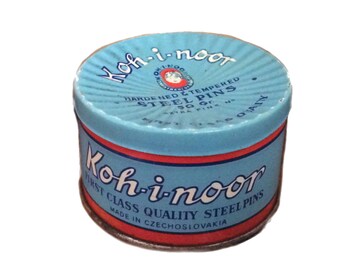 Vintage tin round collectible Koh-i-noor pale blue tin can, Steel-pins vintage container collectible R:1739