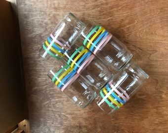 Drinking Glass Set Pastel Stripe Clear Glasses Similar Corning Monax 1940s Style Federal Petalware Collectibles lcww
