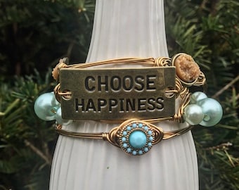 Choose Happiness Turqoise & Caramel Bangle Set