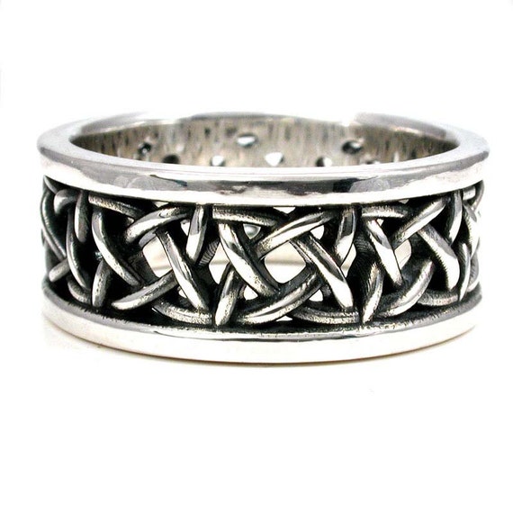 Sterling Silver Square Celtic Knot Wedding Ring - Mens Engagement