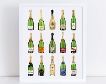 Champagne Art Print - Champagne Bottle Art - Dom Perignon Art Print - Wine Art - French Art - Valentine's Day Gift