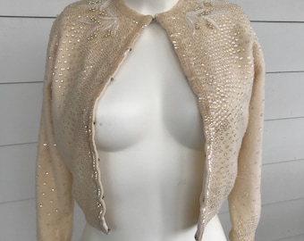 Vintage cream wool beaded sweater