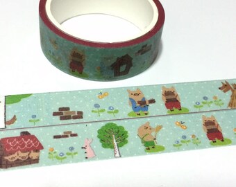 Little pigs washi tape three little pigs cute piggy sticker tape farm animal classic kids story big bad wolf farm animal decor diary gift