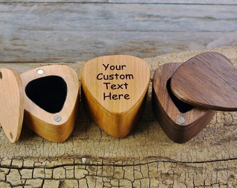 ONE CUSTOM ENGRAVED Guitar Pick Box - (Choose Wood Type) -Guitar Picks Shape Box - Guitar Pick Box - Custom Wooden Box - Magnetic lid