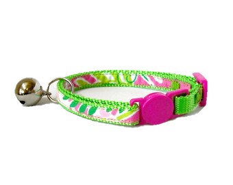 Lilly Pulitzer Millionaires Row Signature Fabric Handmade Safety Kitten or Cat Collar (Breakaway Buckle)
