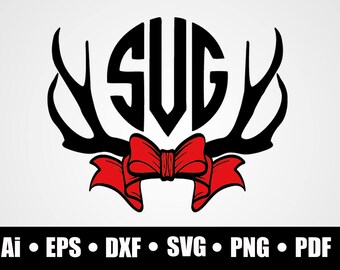 Antlers monogram / Bow / SVG / Dxf / Png / Eps / Ai / Pdf / Cricut cutting file / printable / silhouette / vinyl decal / digital download