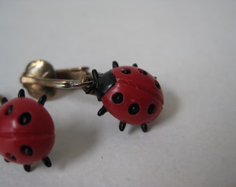 Ladybug Red Earrings Clip Dangle Vintage