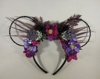 Ursula Inspired Mickey Ears - Villain Mouse Ears - Silk Flowers - Themed Floral Crown - Little Mermaid Inspired Wire Minnie Ears - Headband