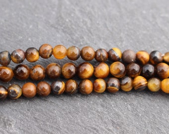 Tiger's Eye Beads, 4mm, Full or Half Strand, Natural Beads, Brown Stone Beads, Tigers Eye, 4mm Round, Beads, Golden Brown, Gemstone Beads