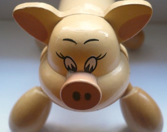 Vintage massage toy wooden small pig figure