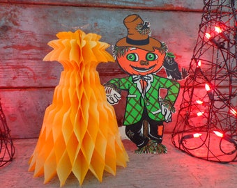 vintage halloween die cut decoration scarecrow pumpkin raven honeycomb corn stalk crow vintage beistle decoration vintage halloween decor