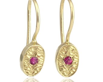 Ruby Earrings, Gold Ruby Earrings, Ruby Jewelry, Romantic Gifts for Her, Ruby Birthstone Earrings, Gift for Women, July Birthstone