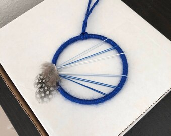 Small dream catcher metallic blue ornament