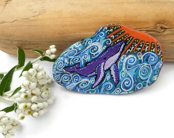 Pebble Art, Pebble Painting, Whale Pebble, Whale Paperweight, Whale Art, Whale Illustration, Unique Gift, Sea Lovers Gift, Christmas Gift