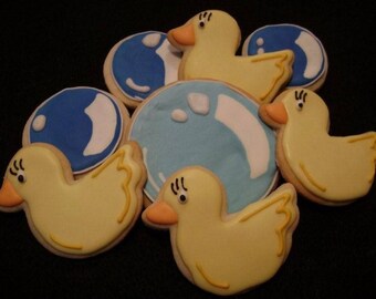 Baby duck - Baby shower favors- Custom decorated cookies- Yellow duckling