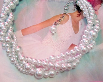 Bridal Pearl Necklace Chunky Braided Necklace Pearl Wedding Necklace Statement Necklace Wedding Party Jewelry Gift White or Ivory Pearls