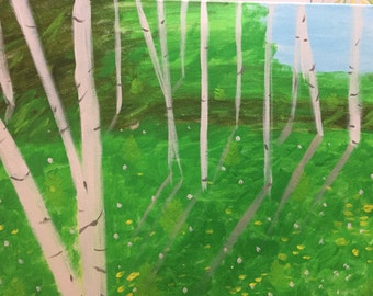 Aspens In The Spring 16 X 20 original acrylic on wrapped canvas