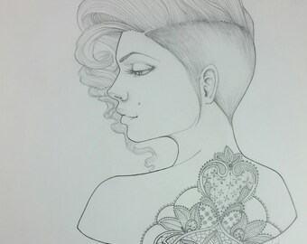 Lacy 11 x 14 pancil drawing bloom girl original Jamie Dougherty Designs