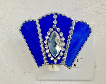 Blue stained glass nightlight with rhinestomes