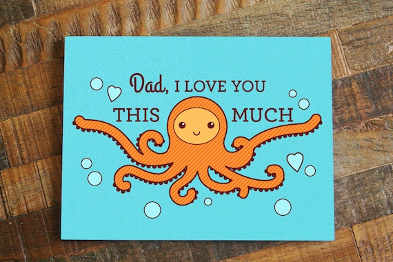 Funny Fathers Day Card Cute Card for Dad Octopus Art funny