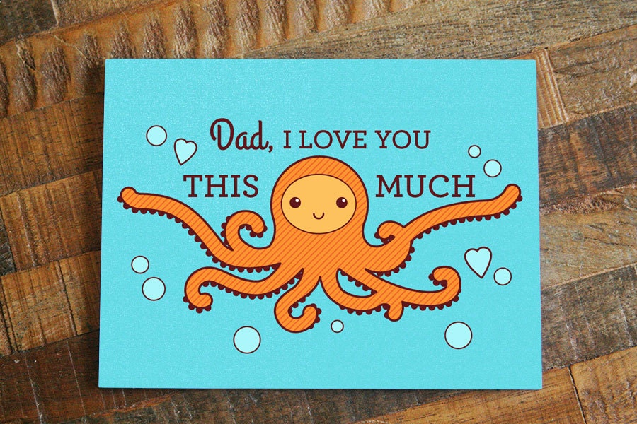 Funny Fathers Day Card Cute Card for Dad Octopus Art funny