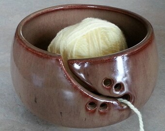 Handmade yarn bowl, Crochet bowl, Pottery yarn bowl, Ceramic knitting bowl, Unique gift for knitters, Brown yarn bowl