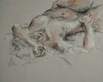 Pastel Trois Crayons/ Reclining Nude/ Ashley Short Pose 9