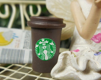 Miniature Brown Coffee Cup for Fairies ~ Tiny To Go Starbucks ~ Dollhouse Miniature Coffee ~ Fairy Food & Drinks ~ Fairy Garden Supplies