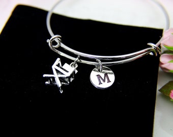 Director Chair Charm Bracelet, Director Chair Charm Bangle, Director Chair Charm, Film Graduation Gift, Personalized Initial, B87