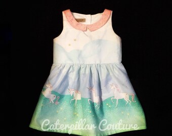 Girls 2T spring or easter dress with prancing unicorns