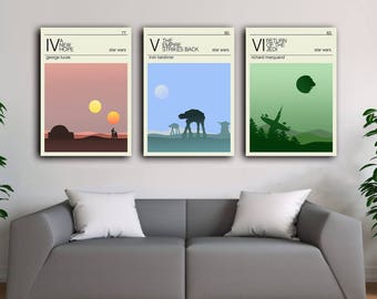 Star wars Travel posters set , New hope poster, Return of the jedi poster, Empire strikes back poster, Hoth, Tatooine, Endor