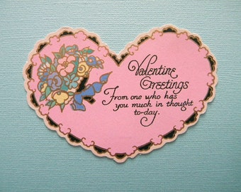 This Listing is RESERVED-Vintage 1920's Valentine's Day Card Pink and Black Heart Unused